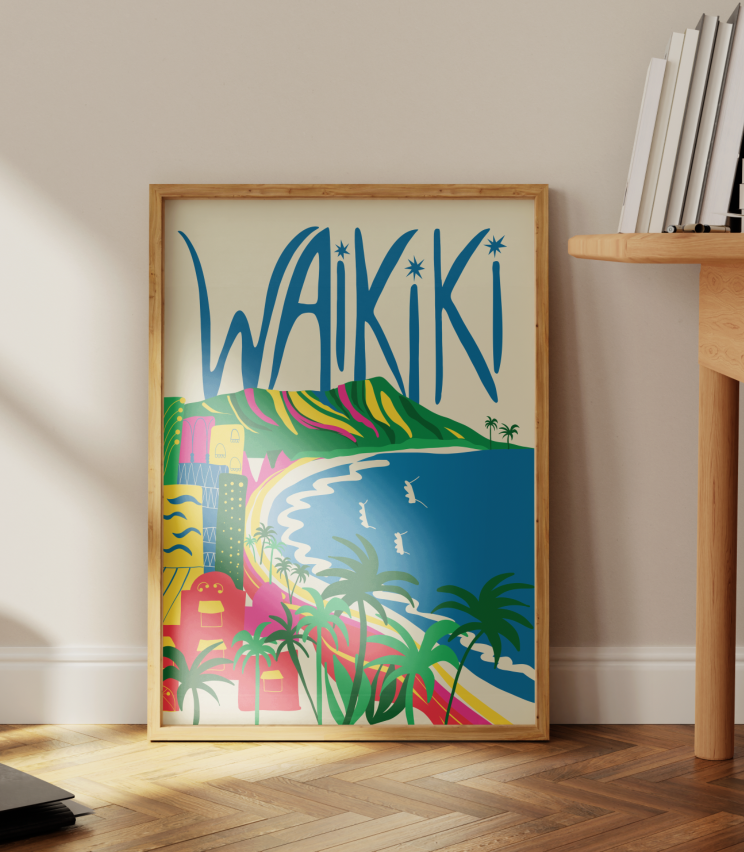 Waikiki Retro Art Framed Print 